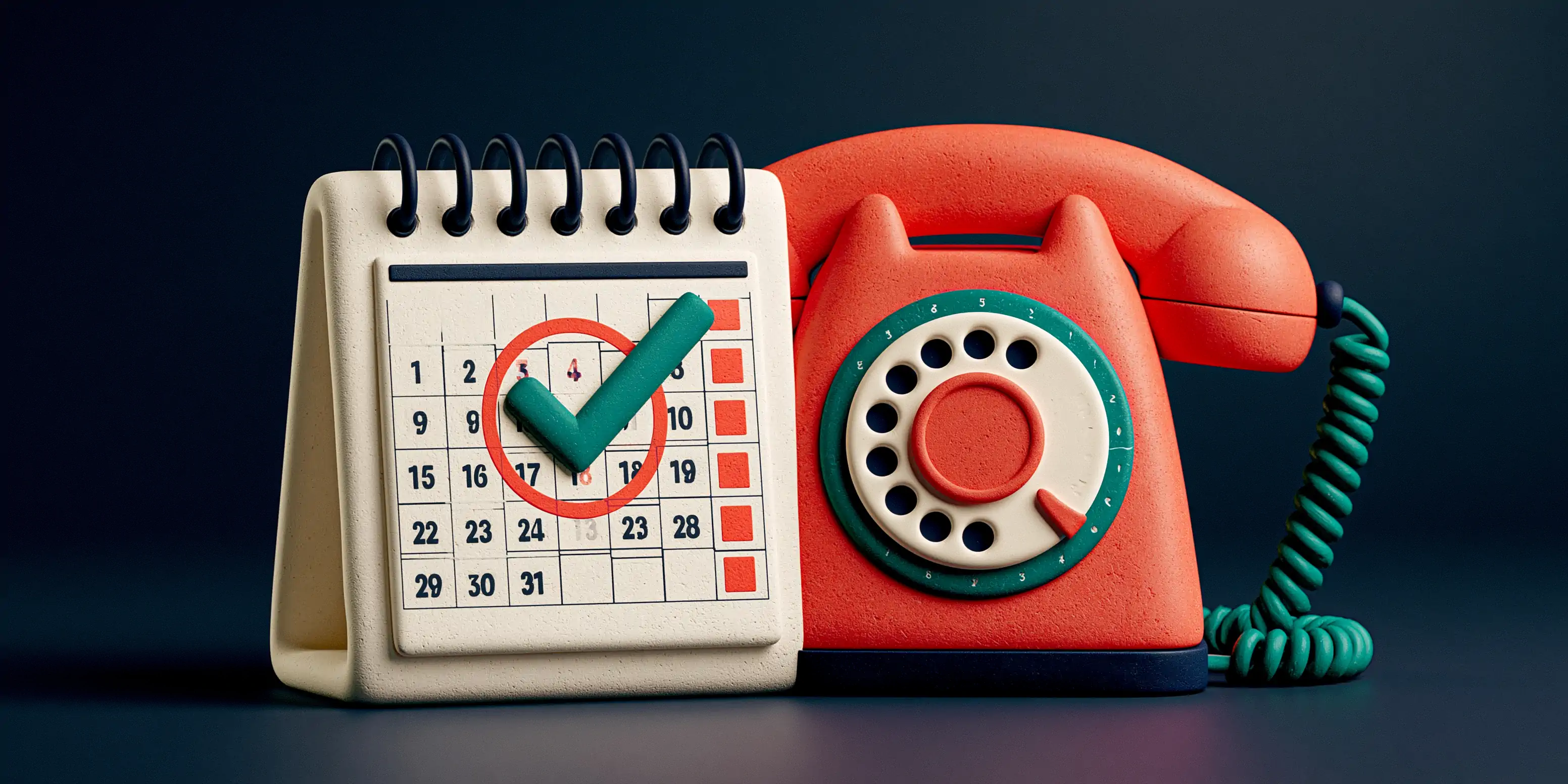 WhatsApp appointment booking chatbot: a WhatsApp bubble drops a confirmed appointment into a calendar slot, navy background with coral and teal accents