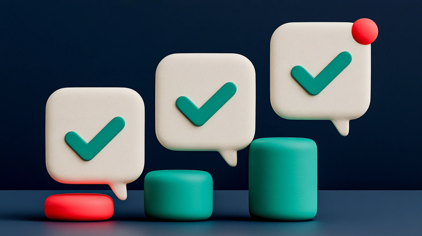 WhatsApp appointment confirmation cadence: three staggered bubbles with teal checks—confirmation at booking, a reminder the day before, and a final heads-up a few hours ahead
