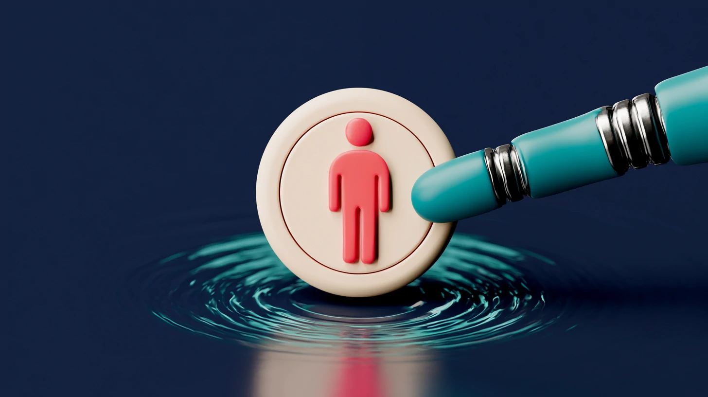 A matte-clay scale balancing an AI gear against a human hand: GDPR Article 22 keeps serious automated decisions in human hands, on a navy background