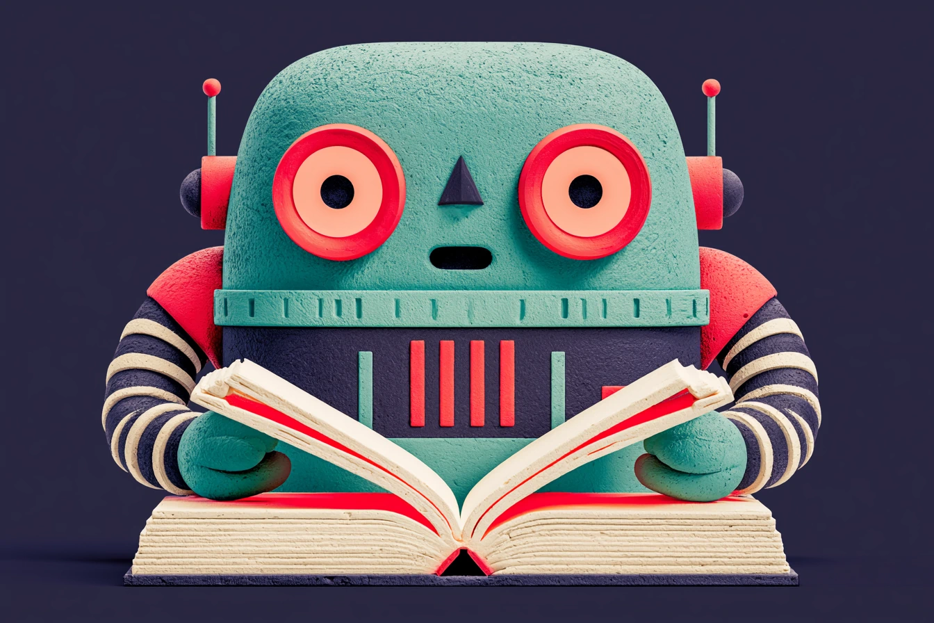 An AI customer service handoff to a person: a matte-clay teal hand gently receives a coral conversation the AI is passing to it, on a navy background