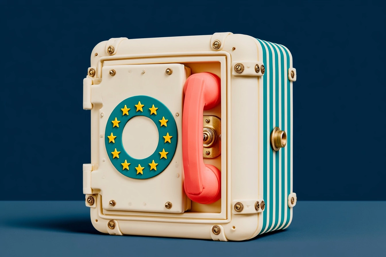 A teal hourglass beside a call recording file fading away on a navy background: limited retention and automatic deletion of the call recording under a data-minimization policy