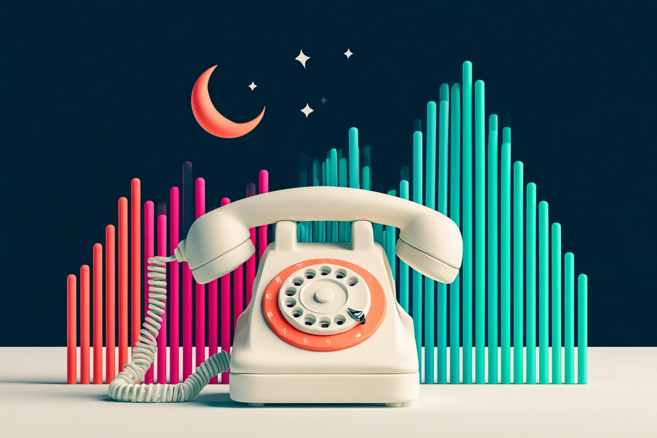 24/7 AI phone answering: an early-morning incoming call answered instantly by an AI node while the clock shows the hours a human call center would be closed