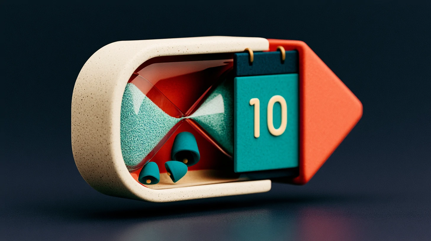 A coral hourglass on a navy background with a teal schedule slot draining grain by grain, illustrating that the time to fill a canceled appointment slot runs out in minutes