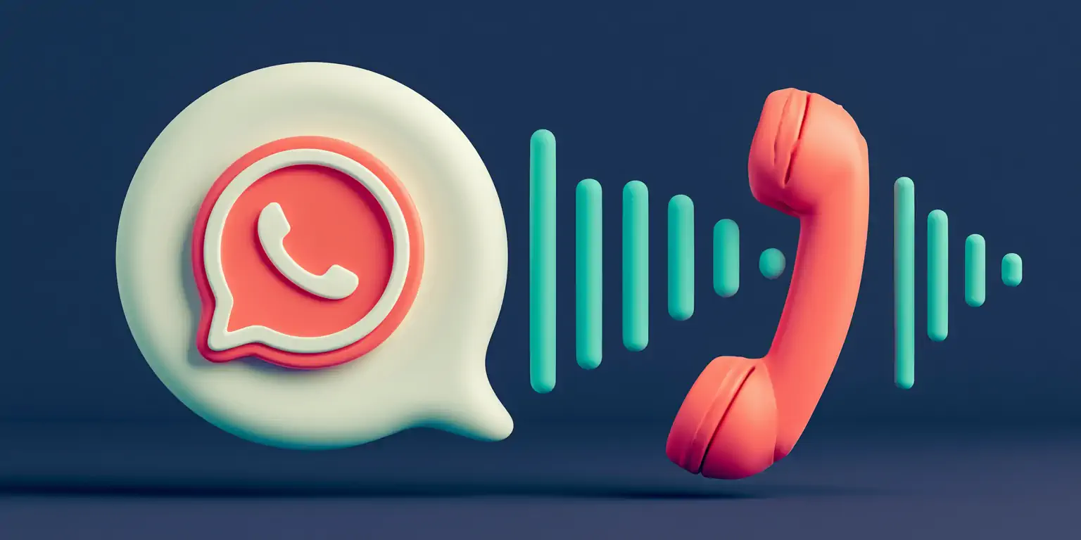 Automating WhatsApp, calls and CRM united: a WhatsApp bubble, a phone and a Kanban board in a single closed loop, editorial-clay style, navy background with coral and teal