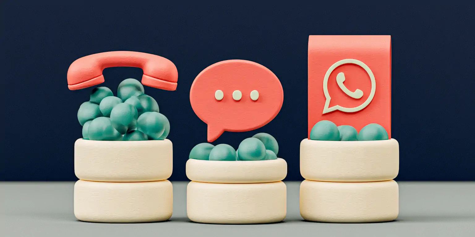 AI agent usage: three clay tanks—minutes, messages, and WhatsApp templates—filling with teal spheres from a coral dispenser on a navy background