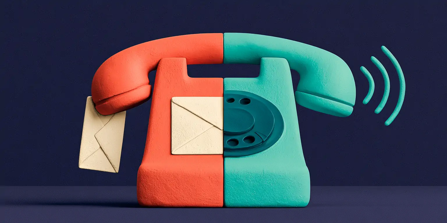 Missed call text back vs AI receptionist: a dark phone sends a late missed-call text while a coral one answers the call live