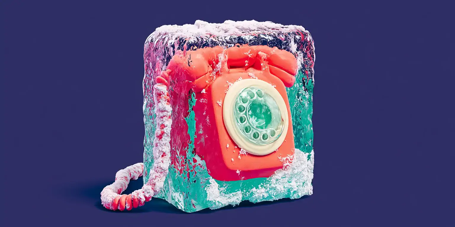 Coral chat bubble made of melting ice on a navy background, a visual metaphor for why leads go cold when you reply late