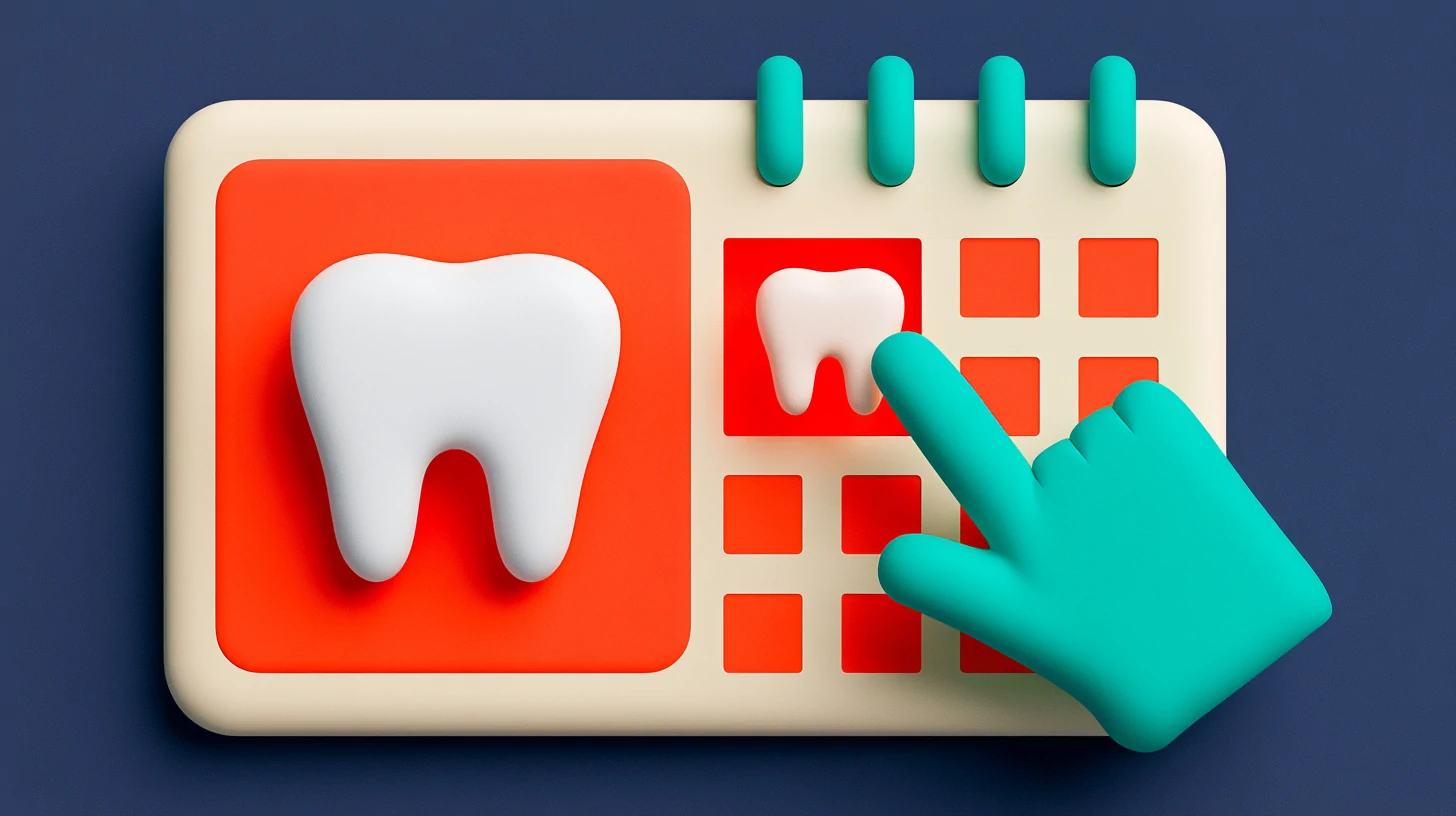 A matte-clay dental practice schedule with one empty time slot from a no-show highlighted in coral on a navy background