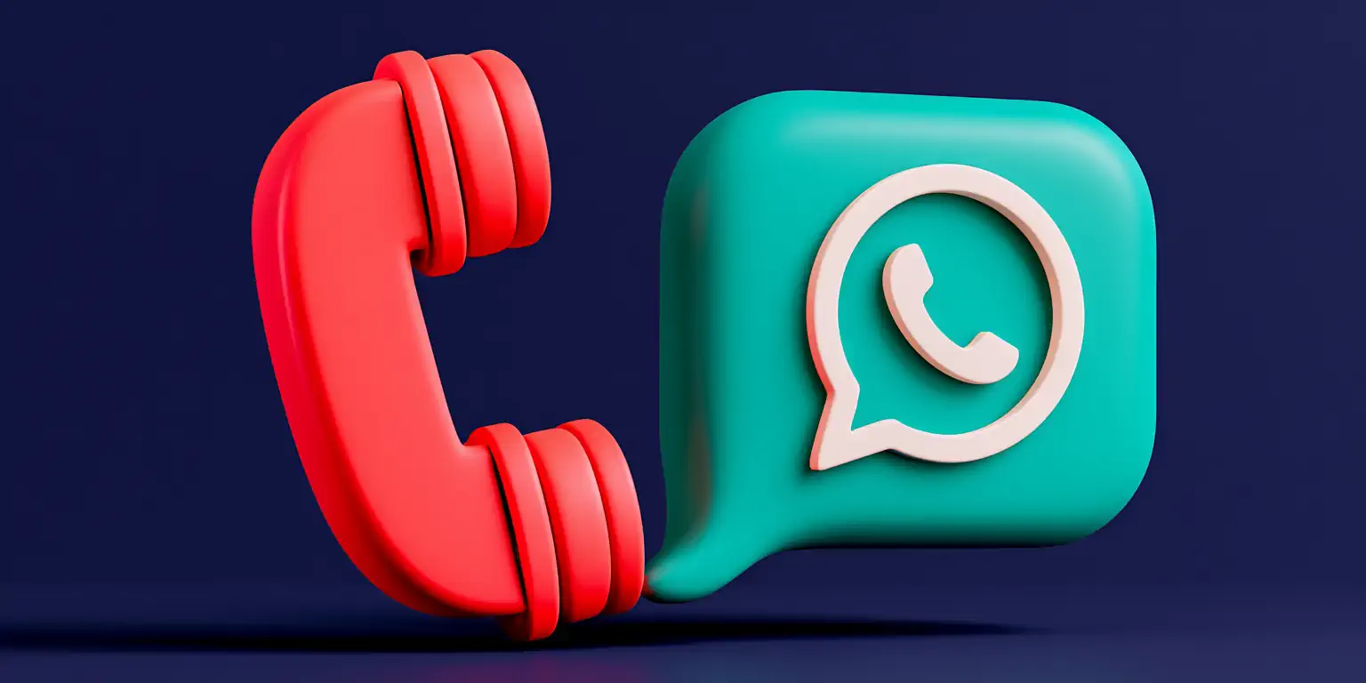 A teal spoken call leaving its trail in a written WhatsApp confirmation, on a navy background