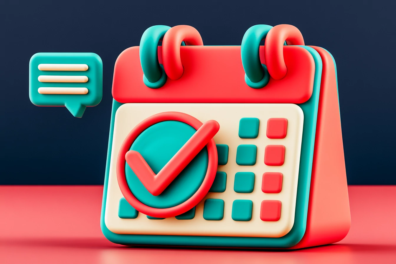 One-tap rescheduling to avoid a no-show: an appointment card sliding from an empty gap to another calendar slot, with a teal reschedule bubble, on a navy background