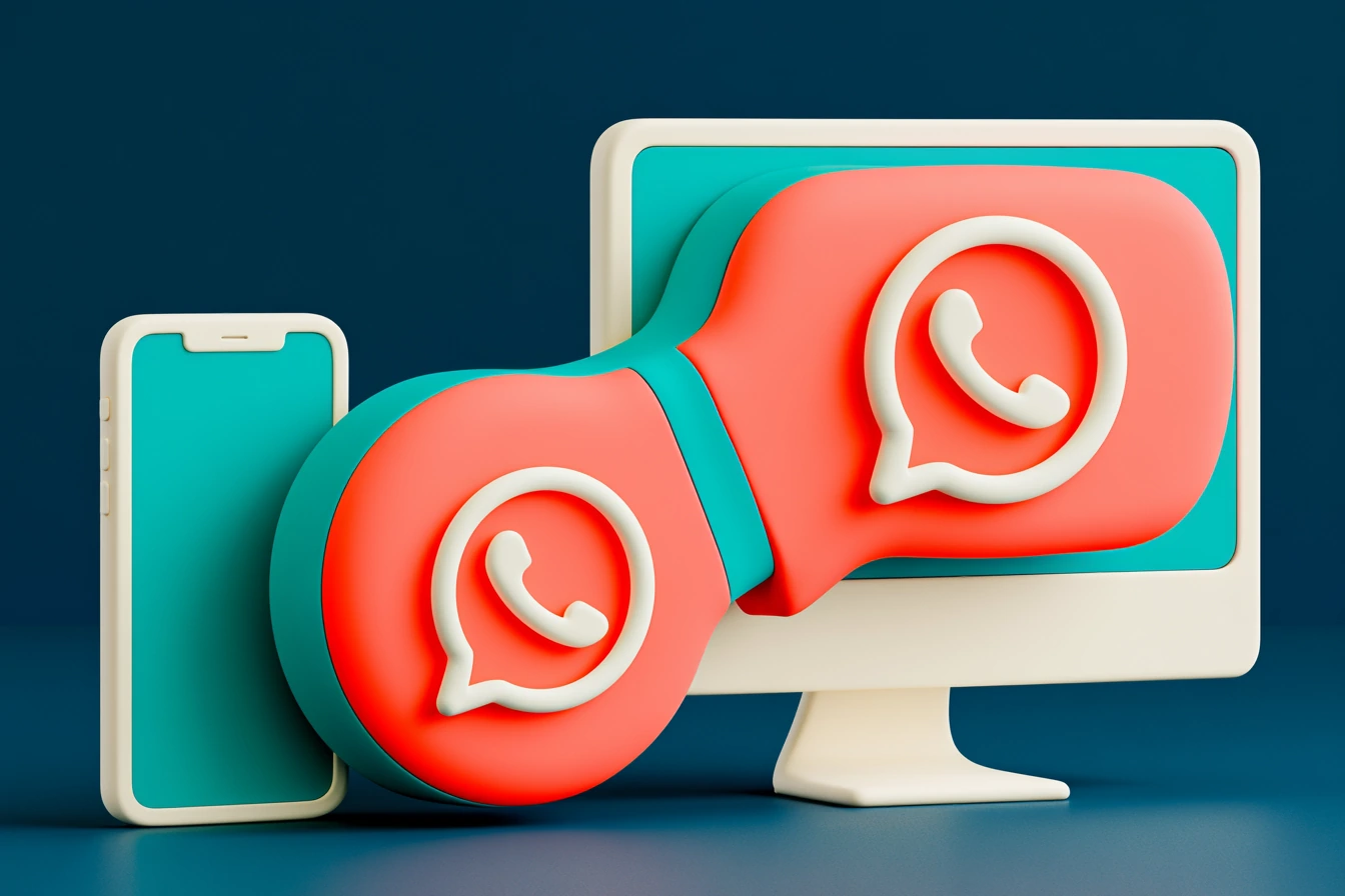 WhatsApp shared inbox for teams: the same inbox mirrored on a cell phone and on a desktop screen